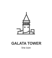 Turkish Galata Tower Sign Black Thin Line Icon Emblem Concept. Vector illustration of Architecture Istanbul Landmark