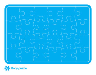 Vector blue baby puzzle template. 24 pieces. Isolated on white background