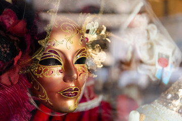 Traditional venetian mask in Venice in Italy. Colorful carnival mask 