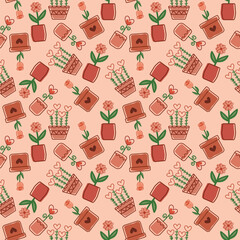 Drawn cute Heart Rose Flower Seamless pattern, love design on background, Valentine's day Texture