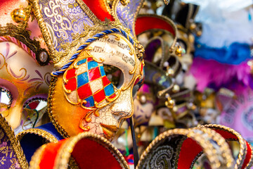 Traditional venetian mask in Venice in Italy. Colorful carnival mask 