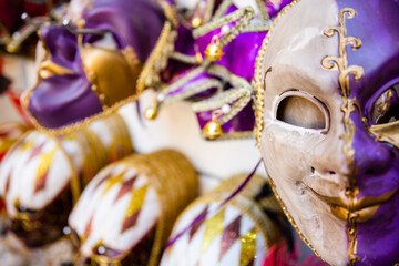 Traditional venetian mask in Venice in Italy. Colorful carnival mask 