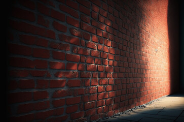 red brick wall with shadows and sunlight, generative AI