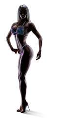 Fototapeta na wymiar Silhouette of a beautiful woman's body. Stunning Bikini Fitness Model. Fitness and Figure Competition. Transparent PNG Full length photo