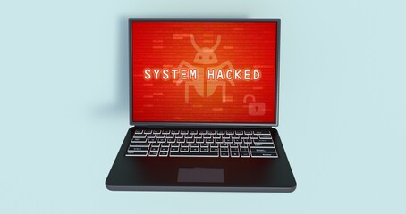 System hacked alert after cyber attack on computer network. compromised information concept. internet virus cyber security and cybercrime.