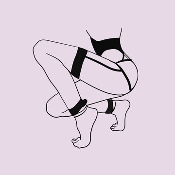 recommend clip art: Girl naked body posing in circle outline. Erotic body border. Minimalist line art female figure on pink background