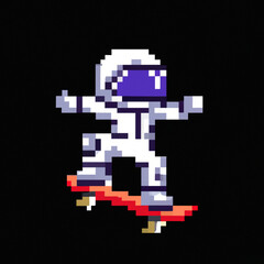 Fototapeta premium astronaut skateboarding pixel art