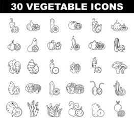 Vegetables black and white icons set. Simple line symbol of fresh