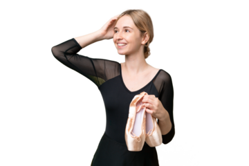 Young English woman practicing ballet over isolated background smiling a lot
