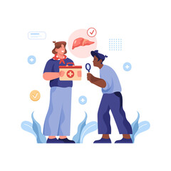 Poster with liver for organ donation. Flat vector