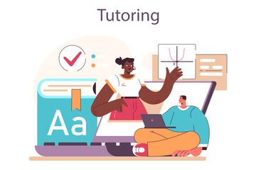 Passive income in the internet. Character making money on tutoring