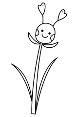 Flower character abstract doodle second. Hand drawn outline vector illustration.