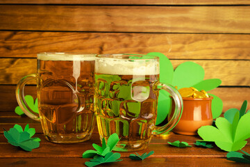 background two mugs of beer on saint patrick's day