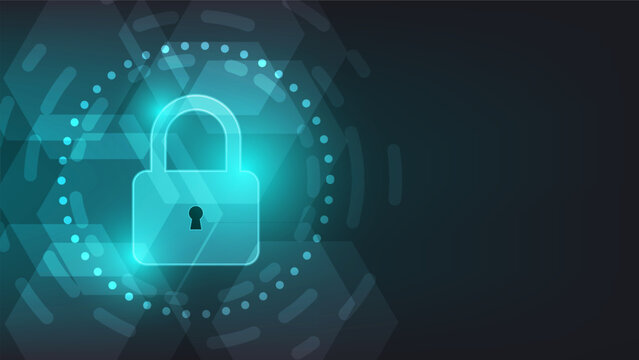 digital padlock with virtual screen on dark background. cyber security technology for fraud prevention and privacy data network protection concept