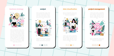 Business analyst mobile application banner set. Financial operation