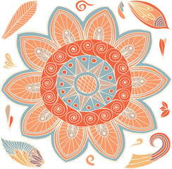 Hand Drawn Mandala and Decorative elements, Floral vector Illustration For clothing, home decor, cards and templates, scrap booking, post cards, frames.