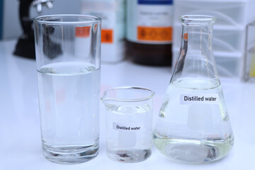 Distilled water in bottle ,sample water in the laboratory