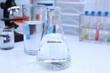 Distilled water in bottle ,sample water in the laboratory