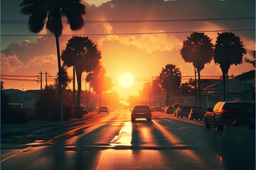 Fototapeta na wymiar sunrise over a seven mile. Generative AI