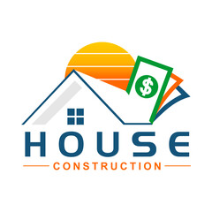 real estate logo with house, sun and money image