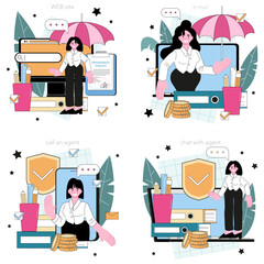 Insurance agent online service or platform set. Security of property