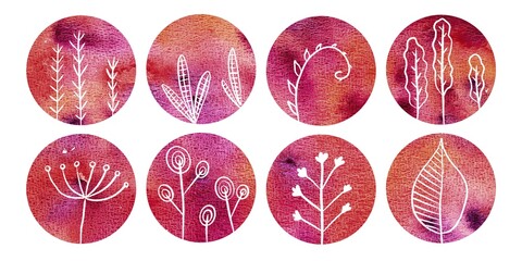 Set of red abstract watercolor circles for highlight backgrounds