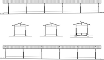 Vector sketch illustration of simple wooden cattle barn farm in village