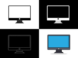 Art illustration design icon logo with silhouette concept symbol of tv monitor lcd