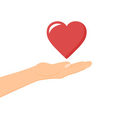 Hand and heart, donate, take care, love concept, vector illustration