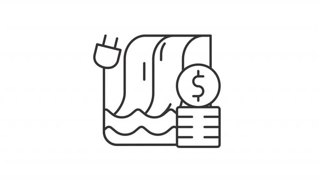 Animated hydropower linear icon. Electricity producing. Renewable energy. Hydroelectric station. Seamless loop HD video with alpha channel on transparent background. Outline motion graphic animation