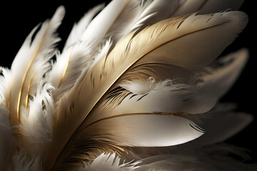 Luxury gilded gold golden swan Feather, background, Generative AI