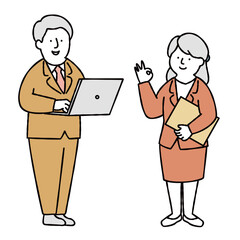 男性会社員と女性会社員のイラスト素材セット　イエロー