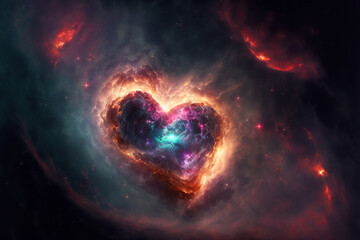 Valentine Background nebula galaxy universe heart Genarative AI