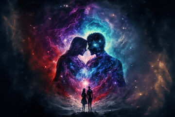 Obraz na płótnie Canvas Valentine Background nebula galaxy universe heart Genarative AI