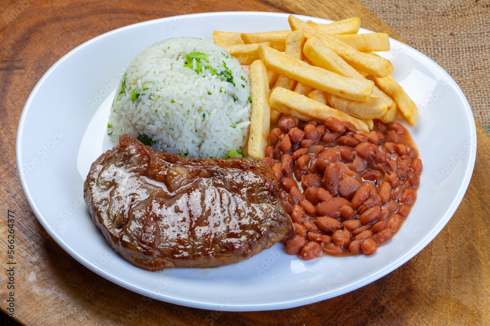 Wall mural rice, beans, french fries and meat