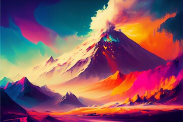 Abstract art. Colorful painting art of a abstract mountain landscape. Background illustration. Generative AI