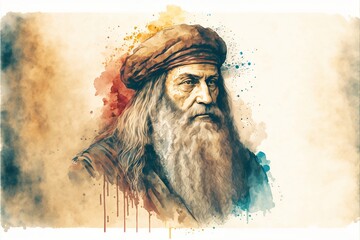 Leonardo da Vinci portrait combining old and modern colorful styles - obrazy, fototapety, plakaty