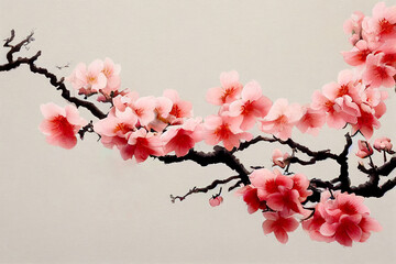 Sakura branch with flowers, traditional Japanese style. Generative AI