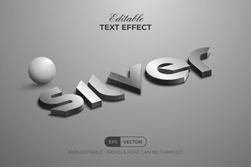 Silver metal text effect 3d isometric style. Editable text effect.