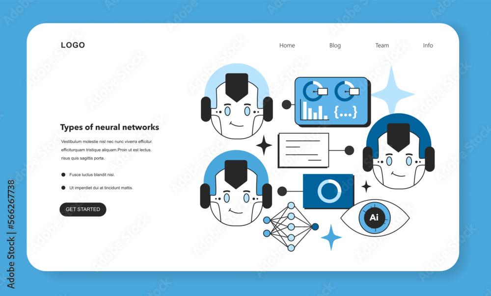 Poster artificial neural network types web banner or landing page. self-learning