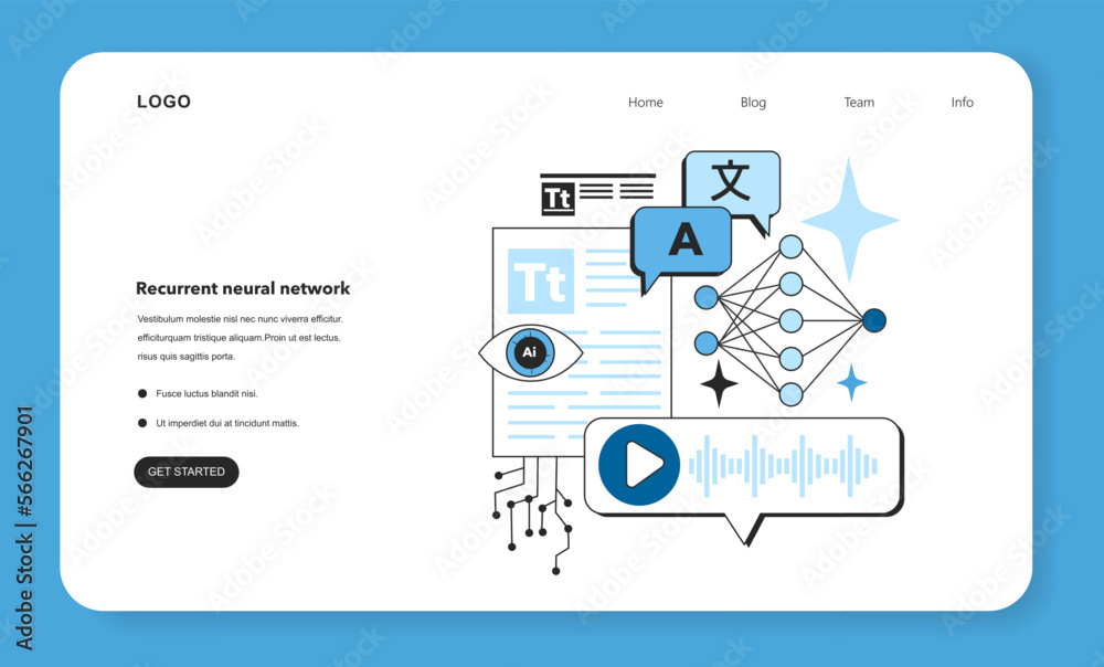 Poster recurrent artificial neural network web banner or landing page. self-learning