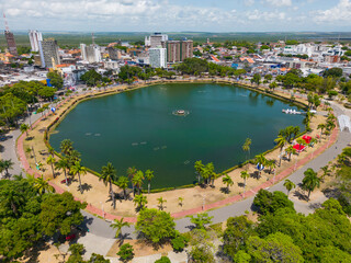 Aerial photo of the solon de lucena lagoon park in the city of joao pessoa, paraiba, brazil - obrazy, fototapety, plakaty