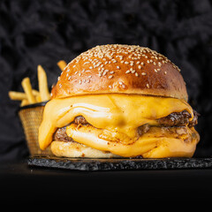 hamburguesa con queso - obrazy, fototapety, plakaty