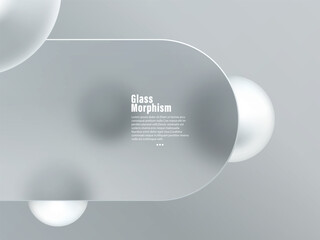 3d trendy and futuristic background with glass morphism. Frosted glass partition with colorful floating sphere.