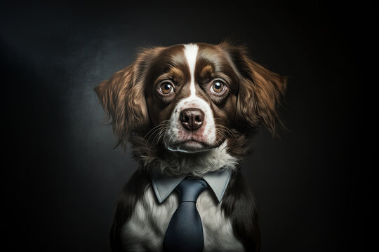 Generative AI illustration anthropomorphic portrait of cute purebred dog in tie