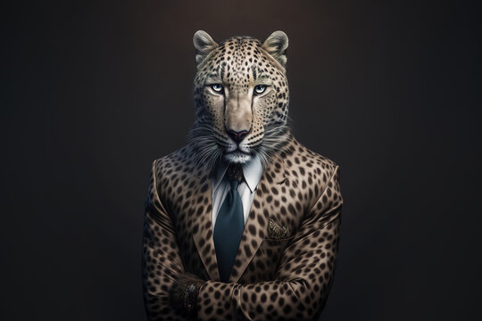 Generative AI of leopard in suit