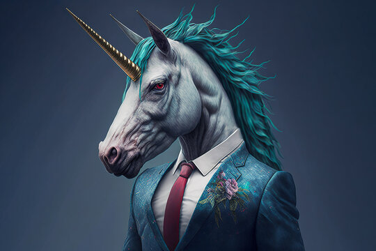 Generative AI of unicorn in suit