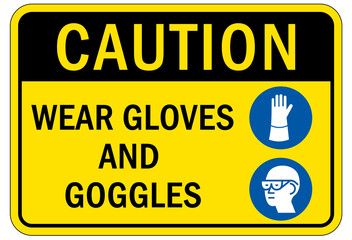 Obraz premium Protective equipment sign and labels wear gloves and goggles