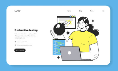 Destructive testing technique web banner or landing page. Software