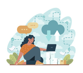 Cloud technology concept. Data information storage and exchange